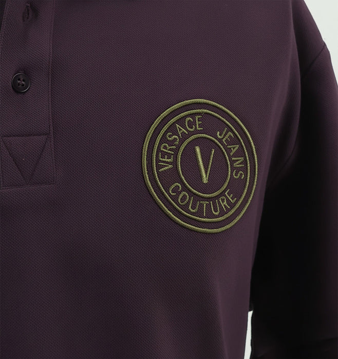 Versace Jeans Couture Plum Mens Polo Shirt with Olive Logo Embroidery