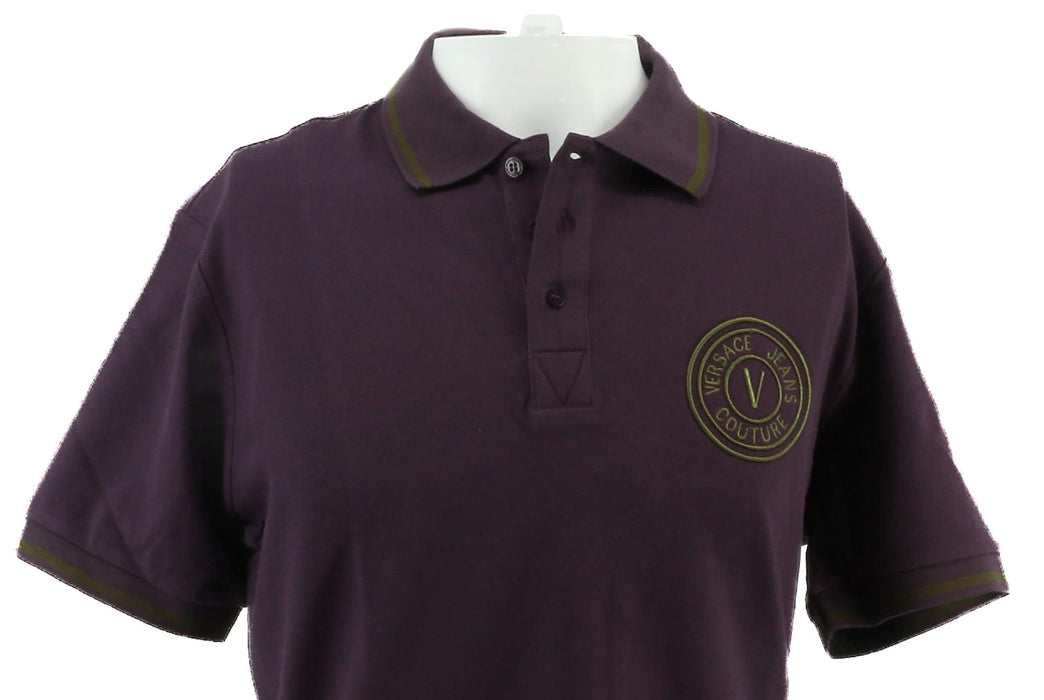 Versace Jeans Couture Plum Mens Polo Shirt with Olive Logo Embroidery