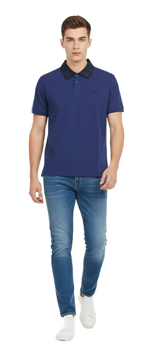Versace Jeans Couture Steel Blue Mens Polo Shirt with Contrast Collar-L