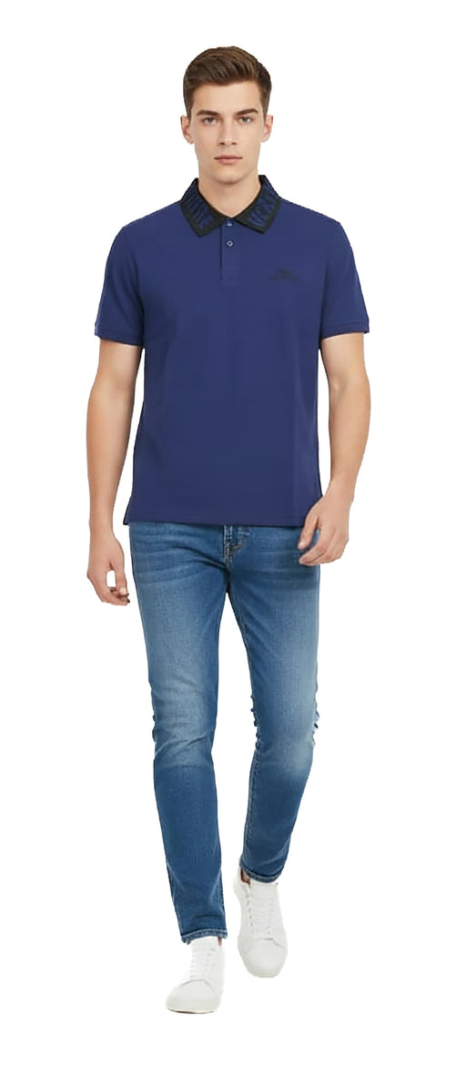 Versace Jeans Couture Steel Blue Mens Polo Shirt with Contrast Collar