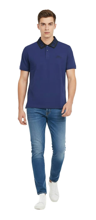 Versace Jeans Couture Steel Blue Mens Polo Shirt with Contrast Collar-L