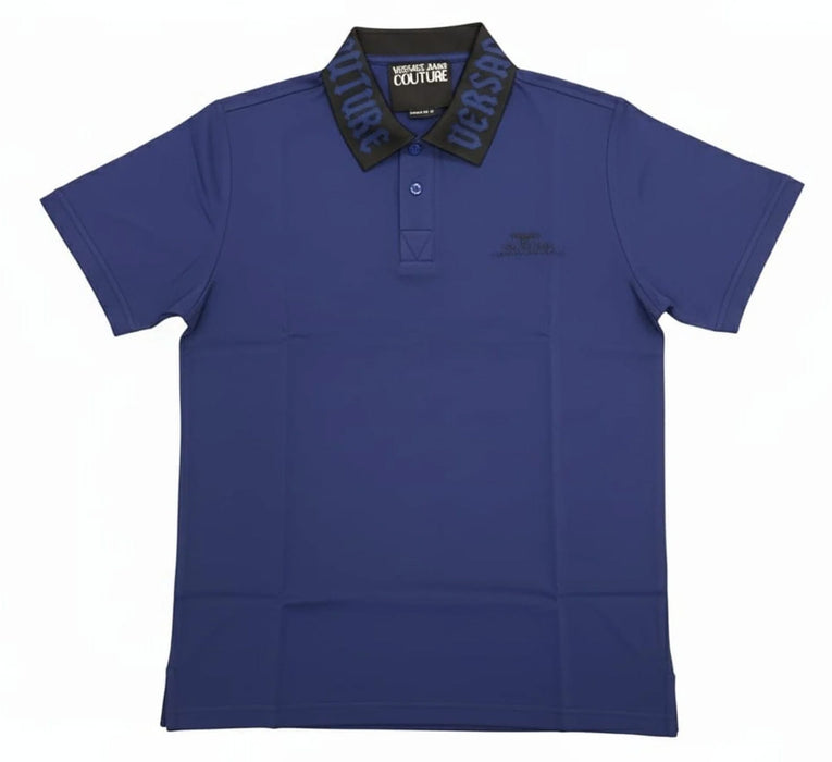 Versace Jeans Couture Steel Blue Mens Polo Shirt with Contrast Collar