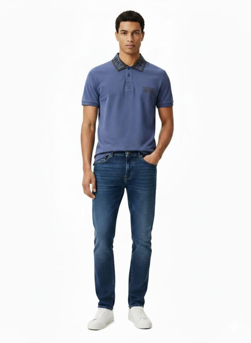 Versace Jeans Couture Steel Blue Mens Polo Shirt with Contrast Collar