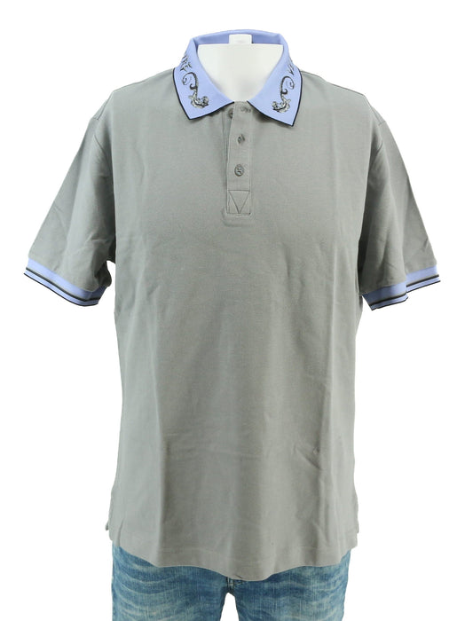 Versace Jeans Couture Ice Grey Mens Polo Shirt with Baroque Collar Detail