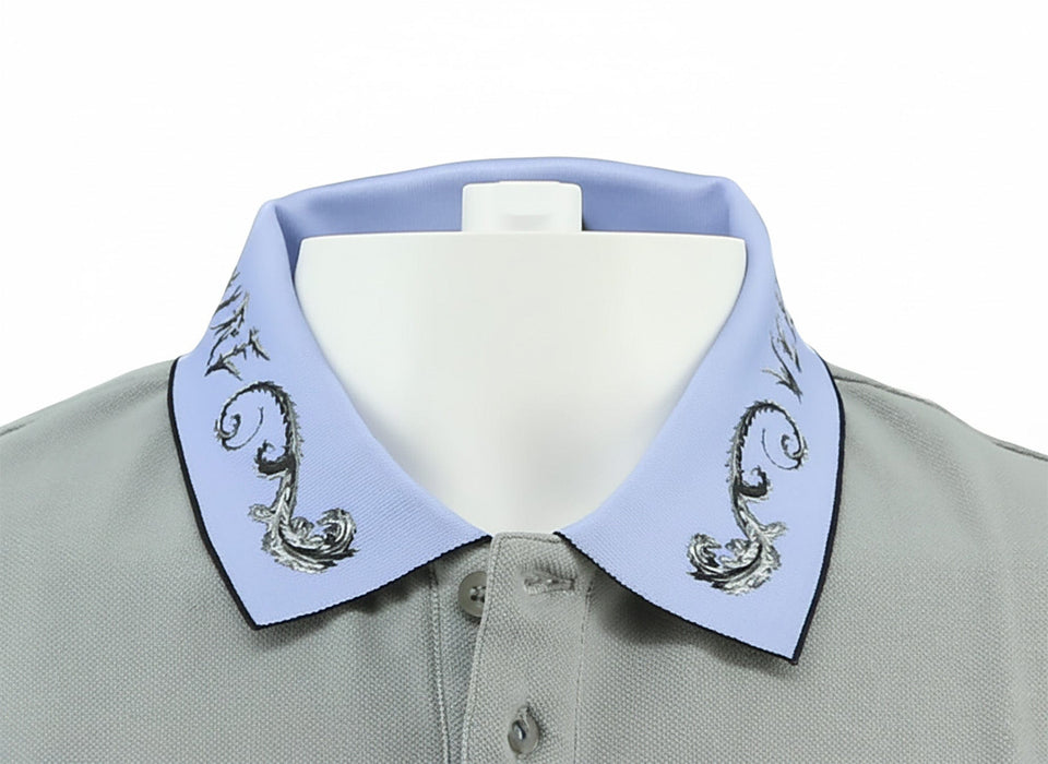 Versace Jeans Couture Ice Grey Mens Polo Shirt with Baroque Collar Detail