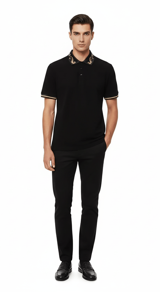 Versace Jeans Couture Black/Gold Mens Polo Shirt with Baroque Collar