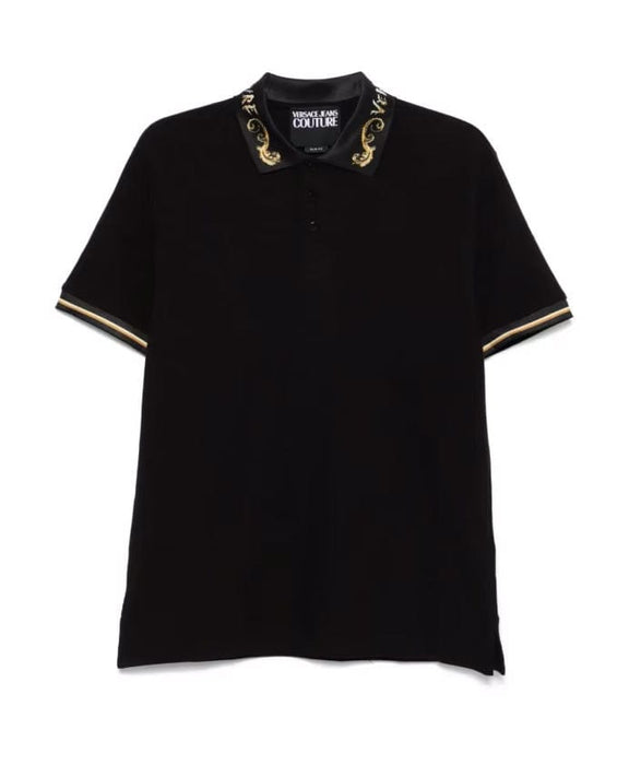 Versace Jeans Couture Black/Gold Mens Polo Shirt with Baroque Collar