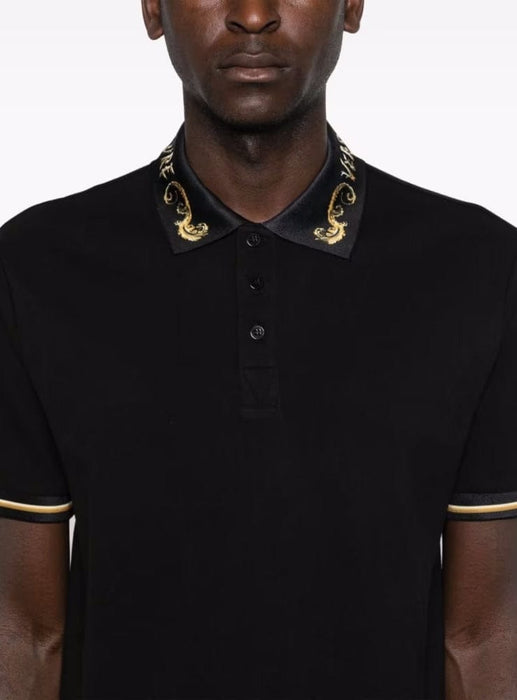 Versace Jeans Couture Black/Gold Mens Polo Shirt with Baroque Collar
