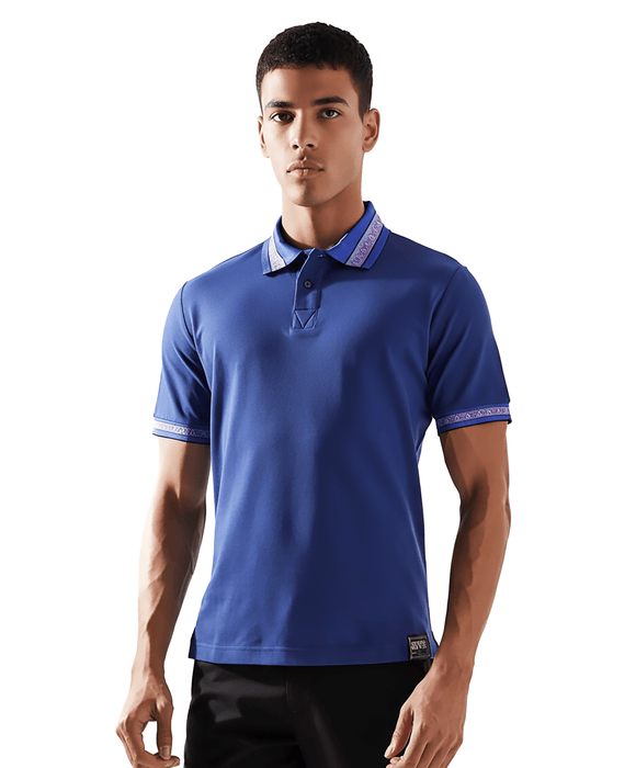 Versace Jeans Couture Steel Blue Mens Polo Shirt with Contrast Trim-S
