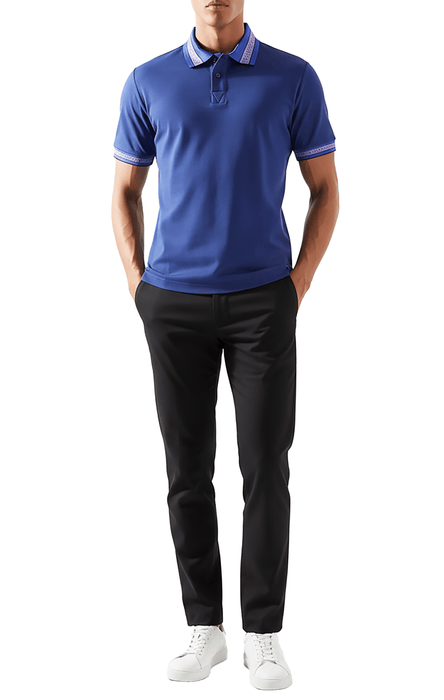 Versace Jeans Couture Steel Blue Mens Polo Shirt with Contrast Trim