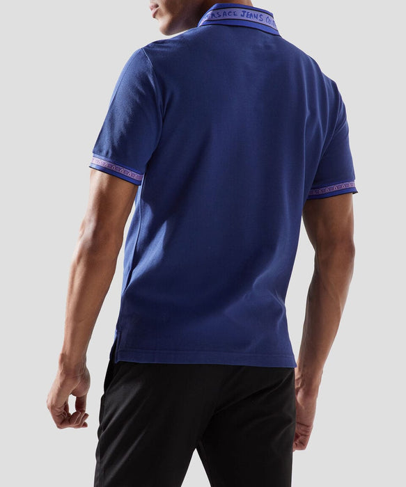 Versace Jeans Couture Steel Blue Mens Polo Shirt with Contrast Trim