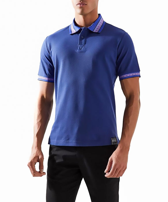 Versace Jeans Couture Steel Blue Mens Polo Shirt with Contrast Trim