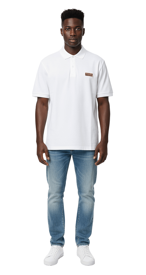 Versace Jeans Couture White Mens Polo Shirt With Metal Logo Detail