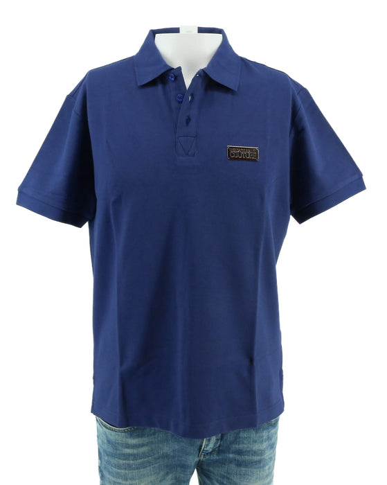 Versace Jeans Couture Steel Blue Mens Polo Shirt With Metal Logo Detail