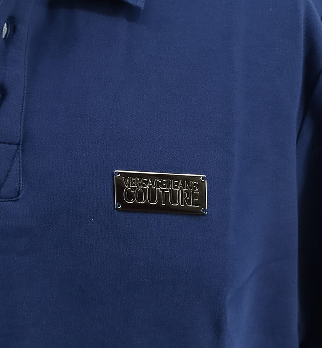 Versace Jeans Couture Steel Blue Mens Polo Shirt With Metal Logo Detail