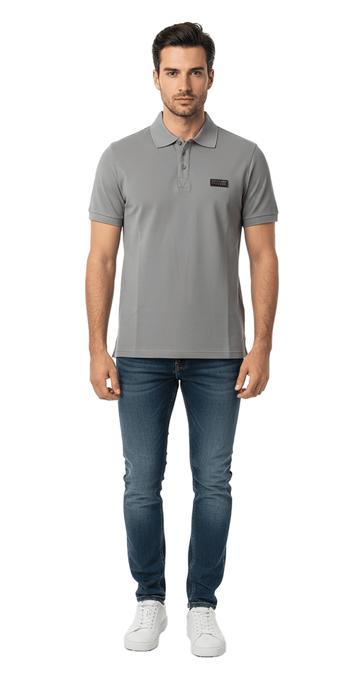 Versace Jeans Couture Ice Grey Mens Polo Shirt With Metal Logo Detail