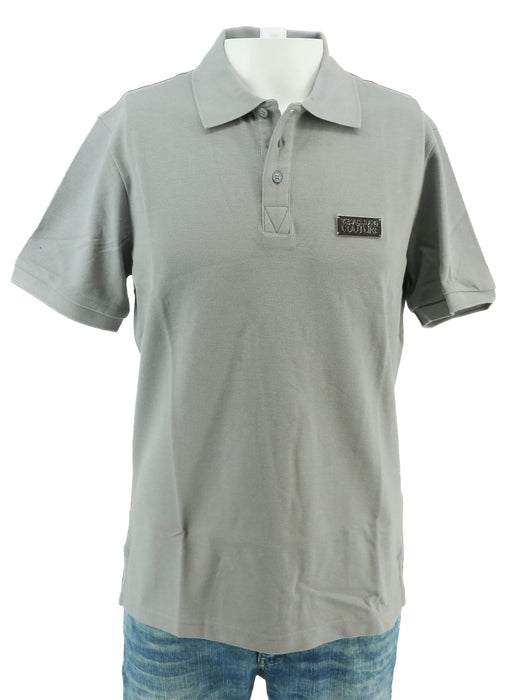 Versace Jeans Couture Ice Grey Mens Polo Shirt With Metal Logo Detail