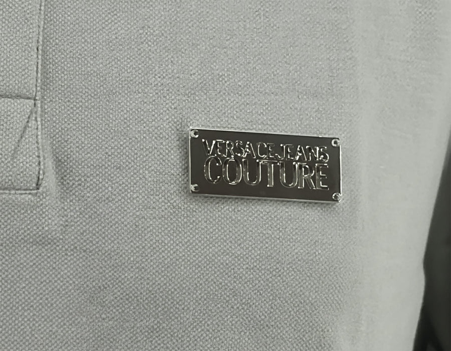 Versace Jeans Couture Ice Grey Mens Polo Shirt With Metal Logo Detail