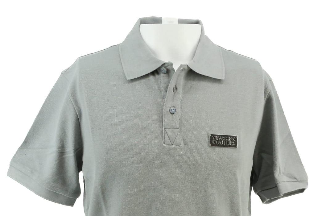 Versace Jeans Couture Ice Grey Mens Polo Shirt With Metal Logo Detail