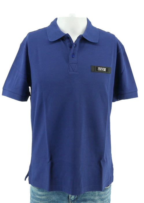 Versace Jeans Couture Steel Blue Mens Polo Shirt with Minimalist Chest Patch