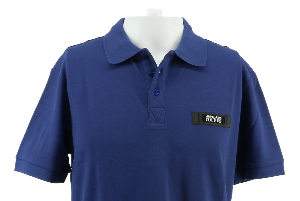 Versace Jeans Couture Steel Blue Mens Polo Shirt with Minimalist Chest Patch