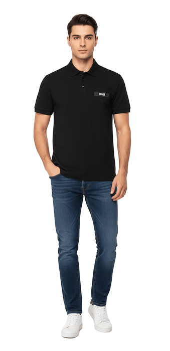 Versace Jeans Couture Black Mens Piqué Polo Shirt with Patch Detail-XL