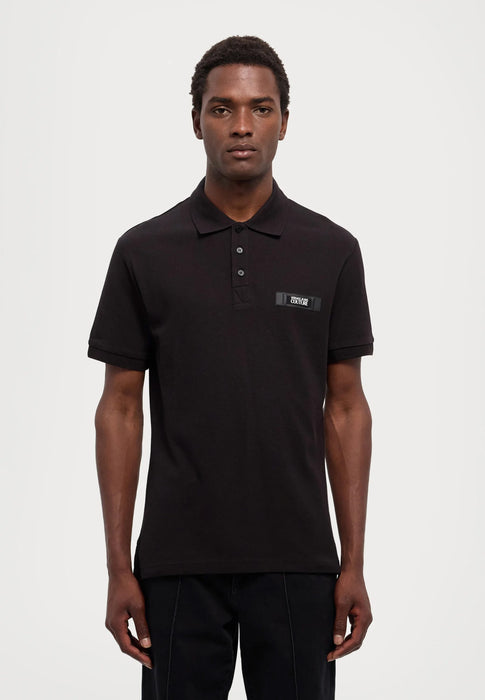 Versace Jeans Couture Black Mens Piqué Polo Shirt with Patch Detail