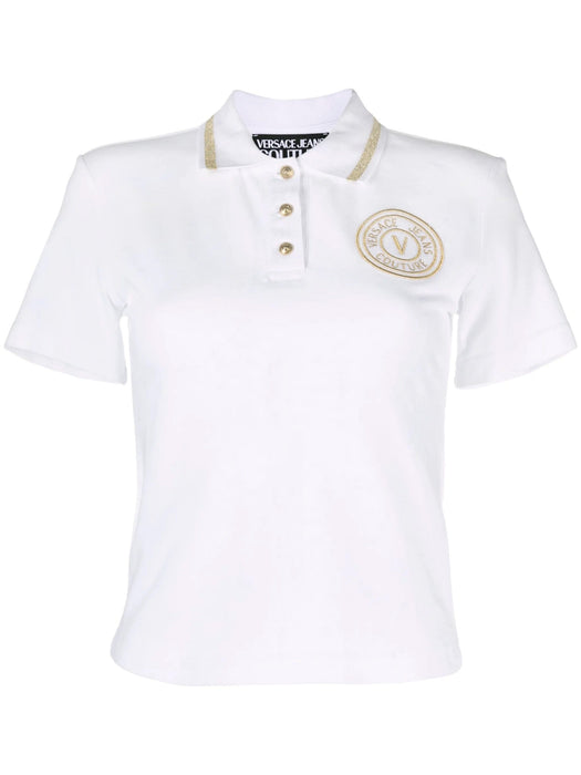 Versace Jeans Couture White/Gold Embroidered Medallion Womens Polo Shirt-