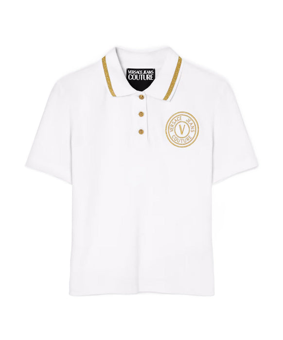 Versace Jeans Couture White/Gold Embroidered Medallion Womens Polo Shirt-