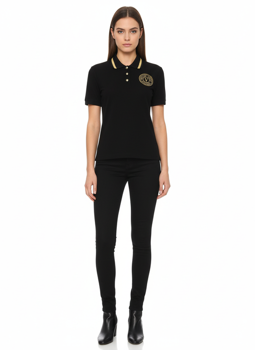 Versace Jeans Couture Black/Gold Embroidered Medallion Womens Polo Shirt-S