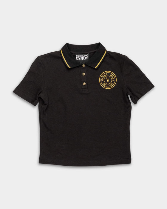 Versace Jeans Couture Black/Gold Embroidered Medallion Womens Polo Shirt-