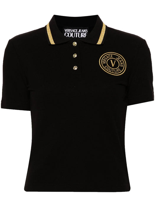 Versace Jeans Couture Black/Gold Embroidered Medallion Womens Polo Shirt-