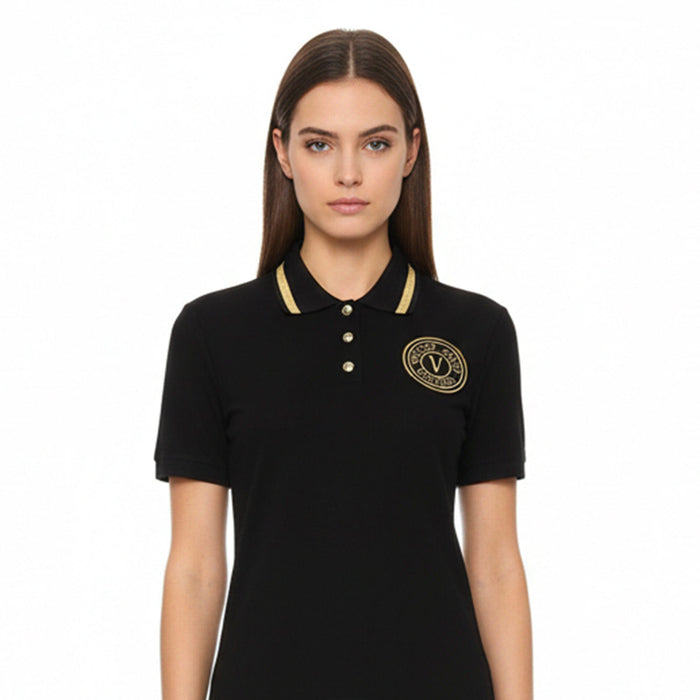 Versace Jeans Couture Black/Gold Embroidered Medallion Womens Polo Shirt-