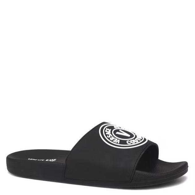 Versace Jeans Couture Mens Black Logo-Motif Slide Sandals-EU45