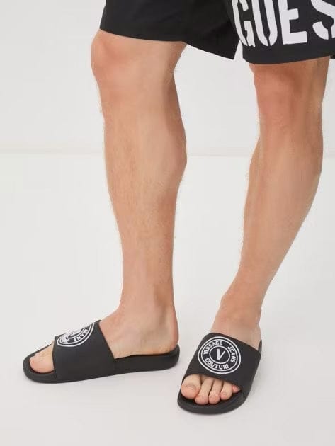 Versace Jeans Couture Mens Black Logo-Motif Slide Sandals