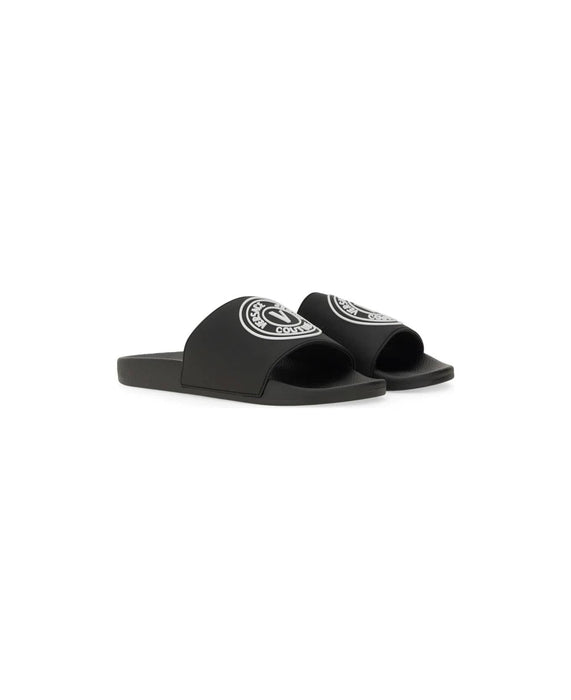 Versace Jeans Couture Mens Black Logo-Motif Slide Sandals