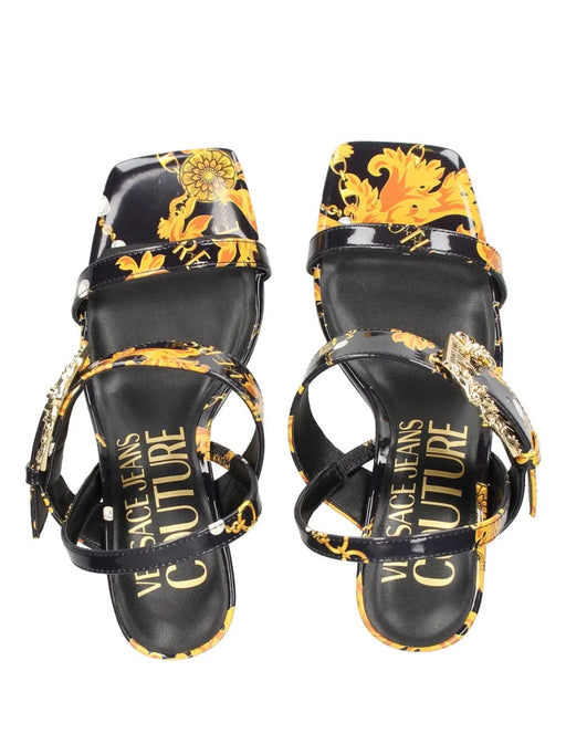 Versace Jeans Couture Womens Baroque Buckle Strap Heeled Sandals