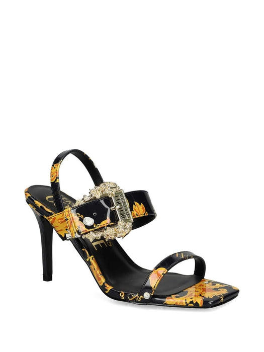 Versace Jeans Couture Womens Baroque Buckle Strap Heeled Sandals
