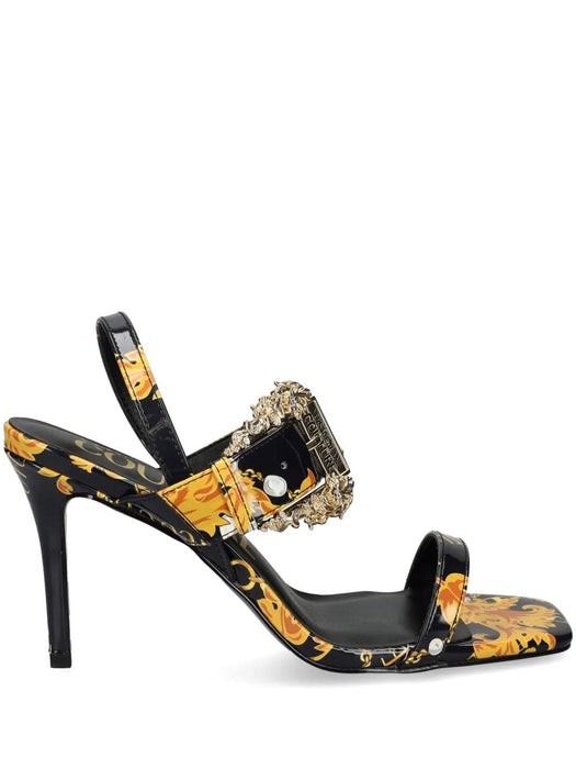 Versace Jeans Couture Womens Baroque Buckle Strap Heeled Sandals