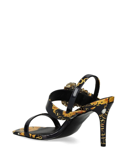 Versace Jeans Couture Womens Baroque Buckle Strap Heeled Sandals