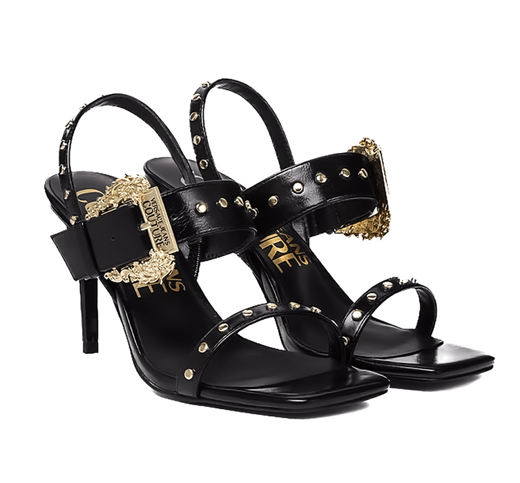 Versace Jeans Couture Womens Black Studded HighHeel Sandals with Buckle 
-EU35