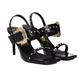 Versace Jeans Couture Womens Black Studded High-Heel Sandals with Gold Buckle