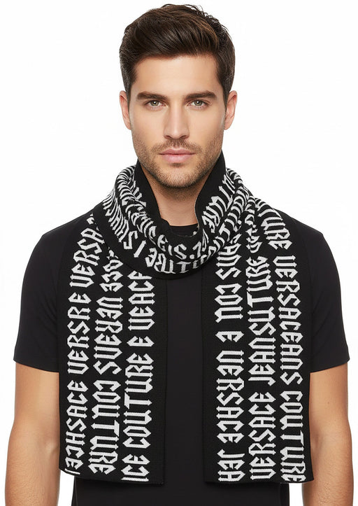 Versace Jeans Couture Gothic Signature Monochrome Black White Knitted Mens Scarf