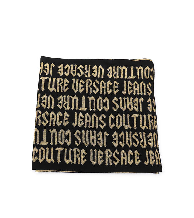 Versace Jeans Couture Gothic Signature Monochrome Black Gold Knitted Mens Scarf
