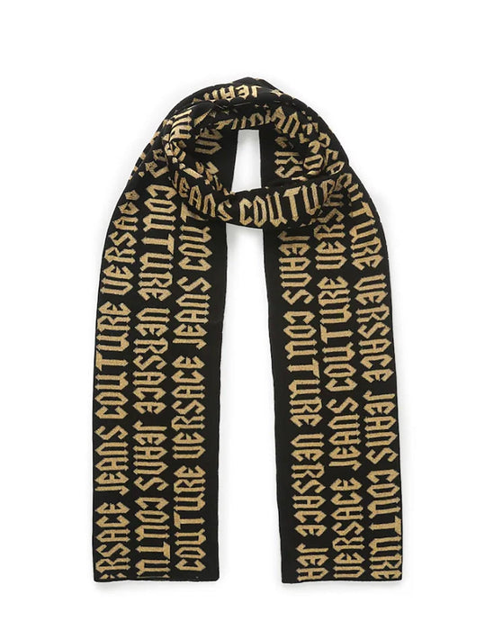 Versace Jeans Couture Gothic Signature Monochrome Black Gold Knitted Womens Scarf
