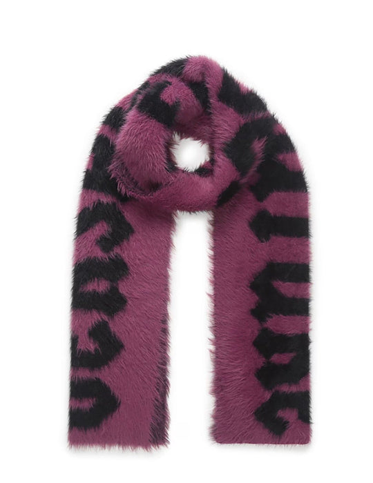 Versace Jeans Couture Bold Berry & Black Oversized Faux Fuzzy Fur Scarf