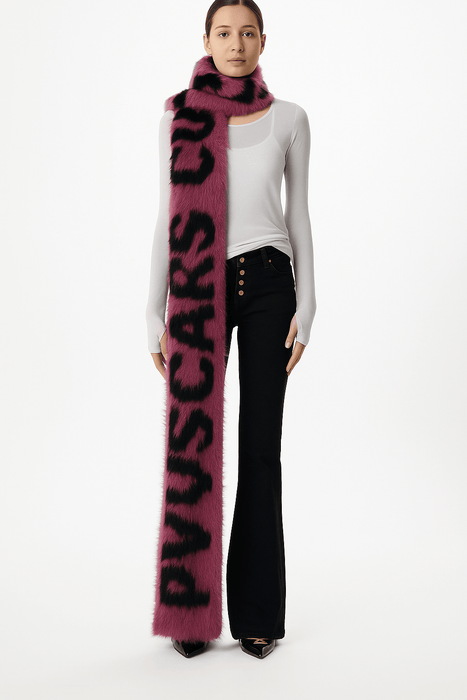 Versace Jeans Couture Bold Berry & Black Oversized Faux Fuzzy Fur Scarf