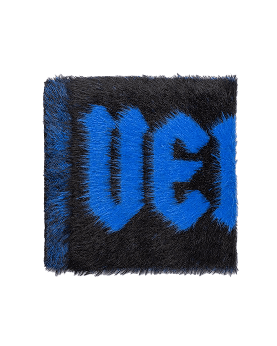Versace Jeans Couture Bold Blue & Black Oversized Faux Fuzzy Fur Scarf