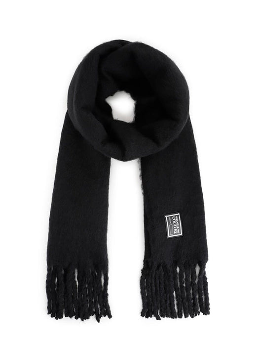 Versace Jeans Couture Black Soft  Scarf with Logo Patch & Fringe Finish