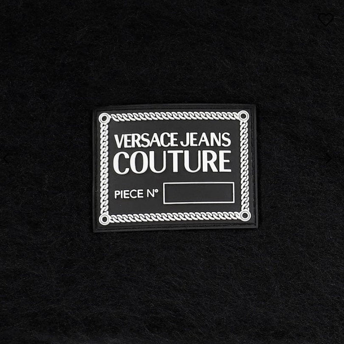 Versace Jeans Couture Black Soft  Scarf with Logo Patch & Fringe Finish